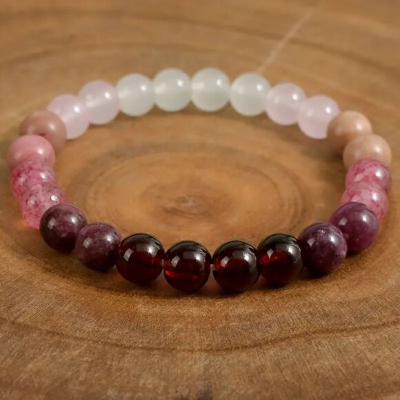 Love Beaded Stretch Gemstone Bracelet Quartz Garnet Moonstone Rhodonite Healing - Picture 2 of 6